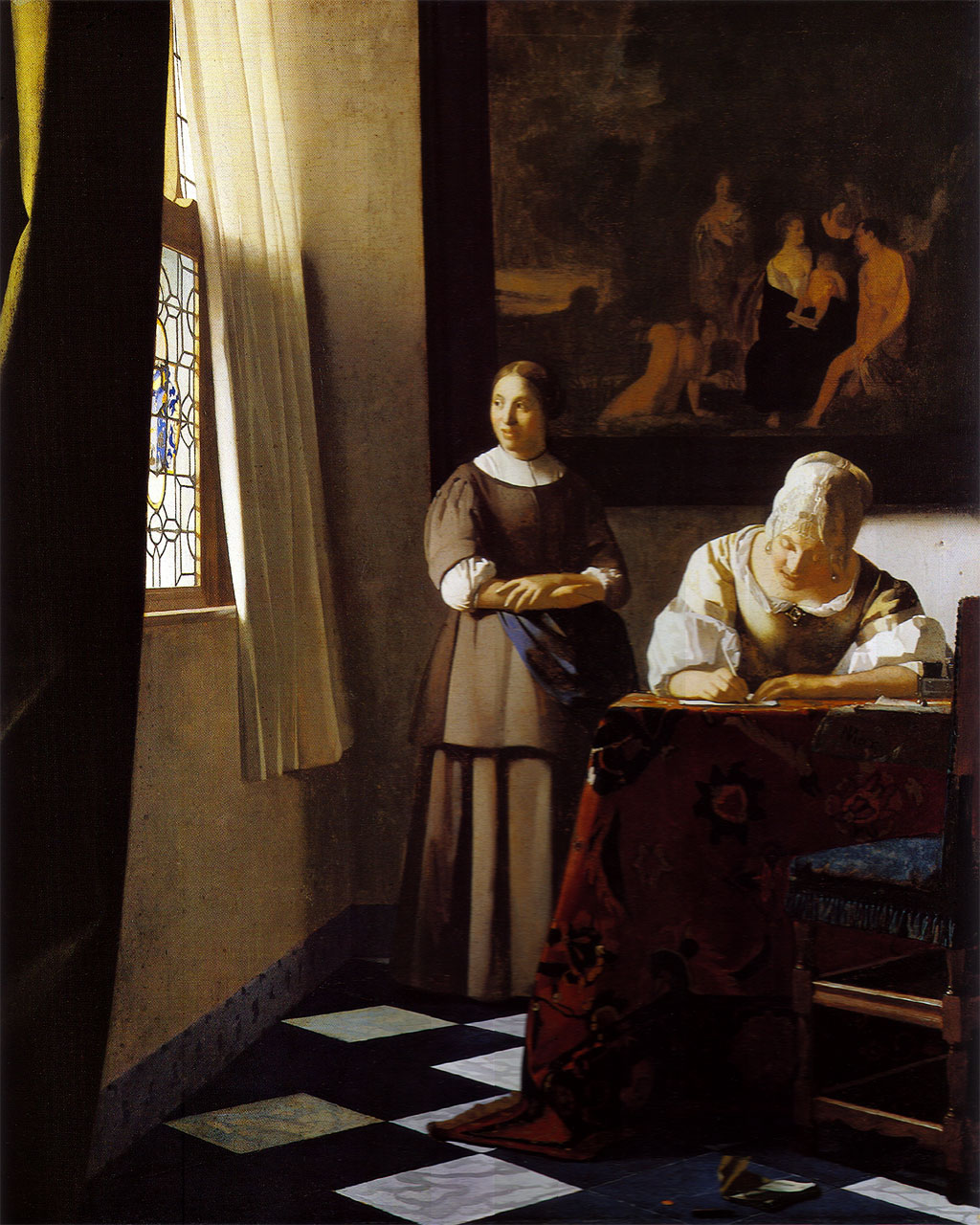 Vermeer, Jeune femme écrivant une lettre et sa servante, 1667, National Gallery, Londres